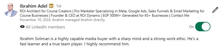 Original LinkedIn screenshot from Ibrahim Adel