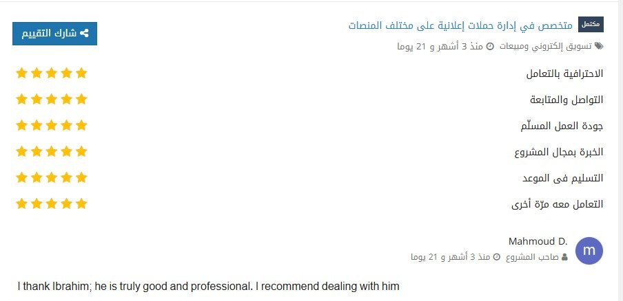 Original Mostaql screenshot from Mahmoud D.
